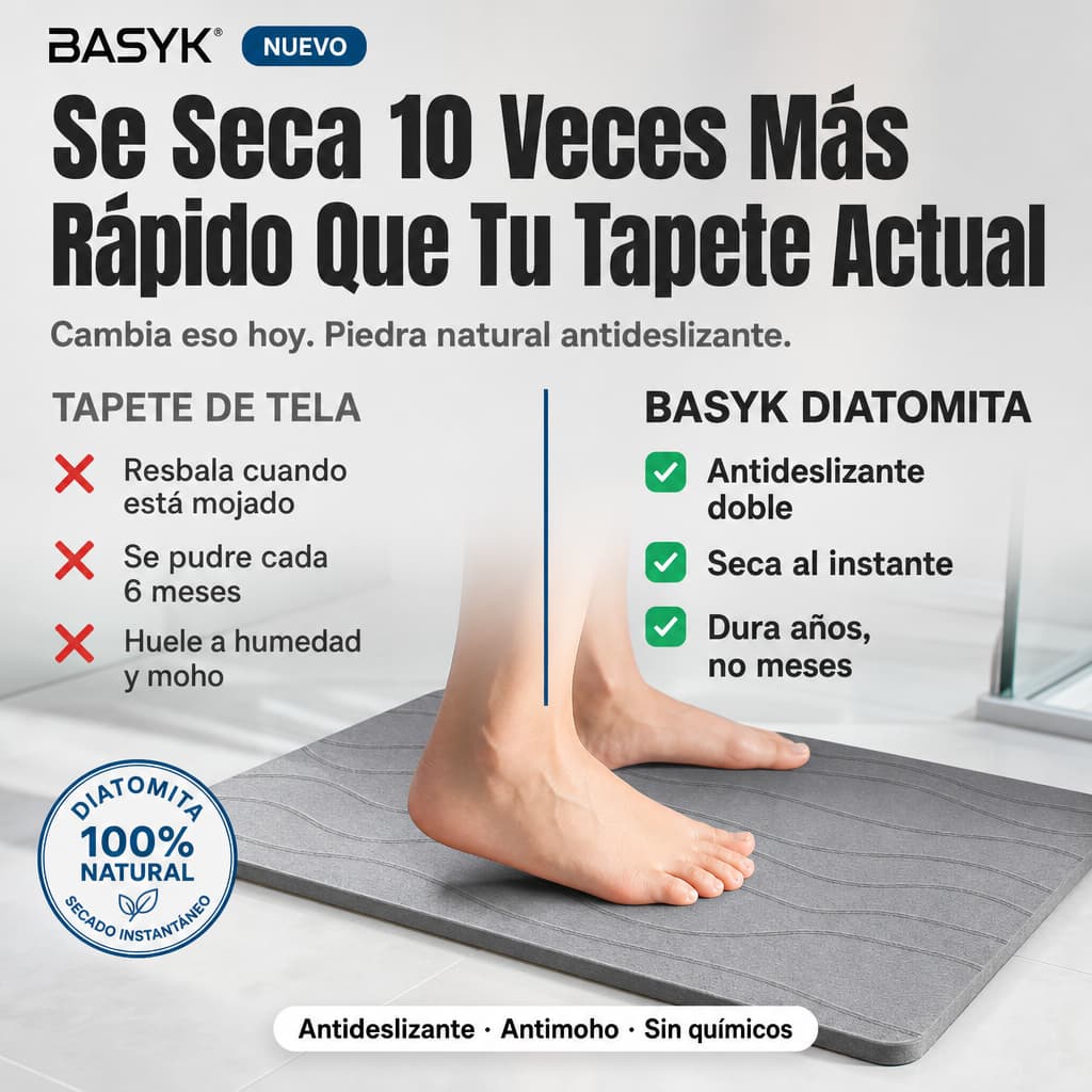 Sin Hongos. Sin Olor. Sin Bacterias. Tapete De Piedra BASYK® 60x40CM
